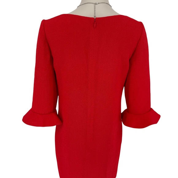 ANN TAYLOR Red Crepe Flouncy Lined 3/4 Ruffle Bell Fluted Sleeve Dress Sz 6 NWT - Picture 10 of 13